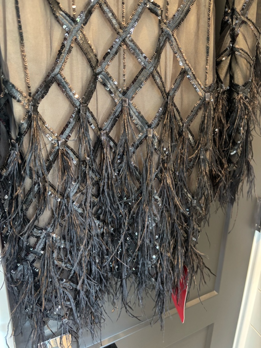 Fashion Nova Luxe Amber Deep V Embellished Feather Trim Mini Dress Black Small - Picture 6 of 11